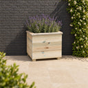 40cm Small Square Wooden Planter planted in a garden setting