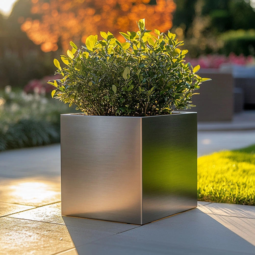 40cm Zinc Galvanised Brushed Silver Square Planter