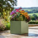 40cm Zinc Galvanised Sage Green Square Planter