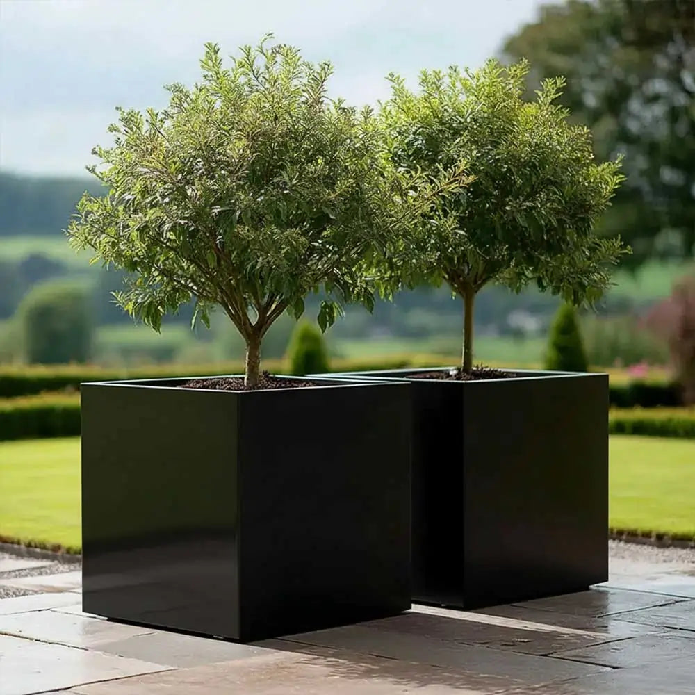 large black square plant pots 60cm Zinc Galvanised Polished Black Square Planter – Woven Wood