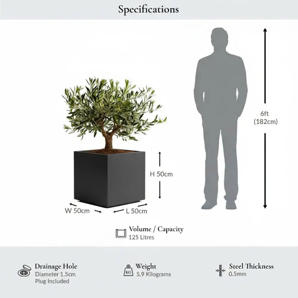 50cm Zinc Galvanised Matte Grey Square Planter