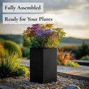 50cm Zinc Galvanised Matte Black Tall Square Planter