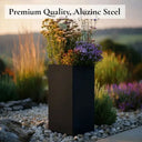 50cm Zinc Galvanised Matte Black Tall Square Planter