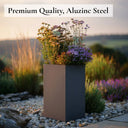 50cm Zinc Galvanised Matte Grey Tall Square Planter