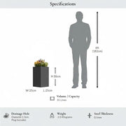 50cm Zinc Galvanised Matte Grey Tall Square Planter