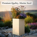 50cm Zinc Galvanised Cream Tall Square Planter - image 5