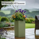 50cm Zinc Galvanised Sage Green Tall Square Planter - image 4
