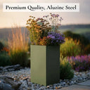 50cm Zinc Galvanised Sage Green Tall Square Planter - image 5