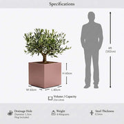 60cm Zinc Galvanised Brushed Rose Gold Finish Square Planter