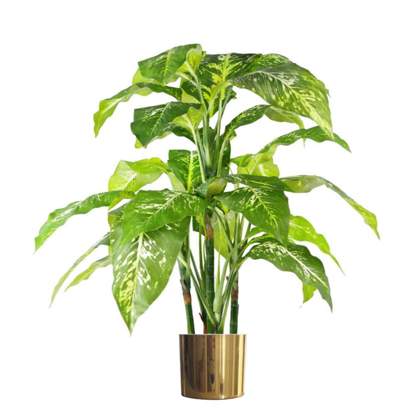 100cm Large Foxs Aglaonema (Spotted Evergreen) Tree Artificial Plant with Gold Metal Planter