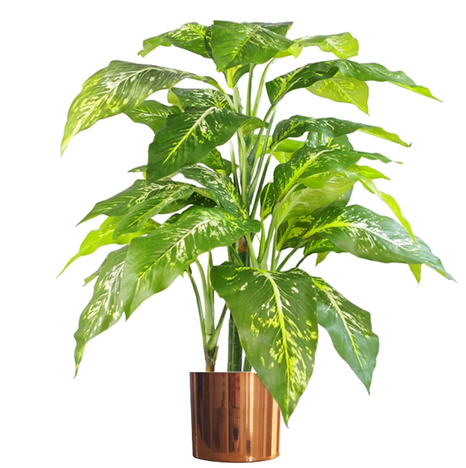 100cm Large Foxs Aglaonema (Spotted Evergreen) Tree Artificial Plant with Copper Metal Planter