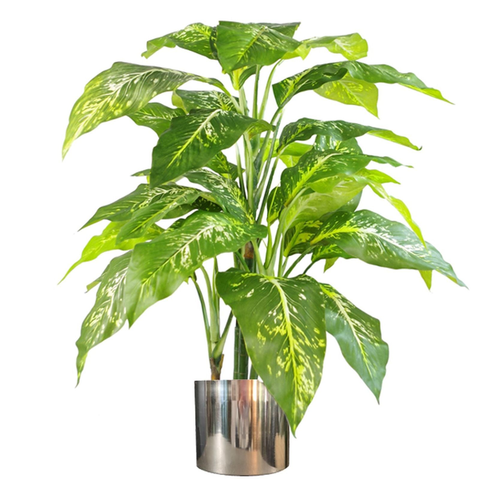 100cm Large Foxs Aglaonema (Spotted Evergreen) Tree Artificial Plant with Silver Metal Planter