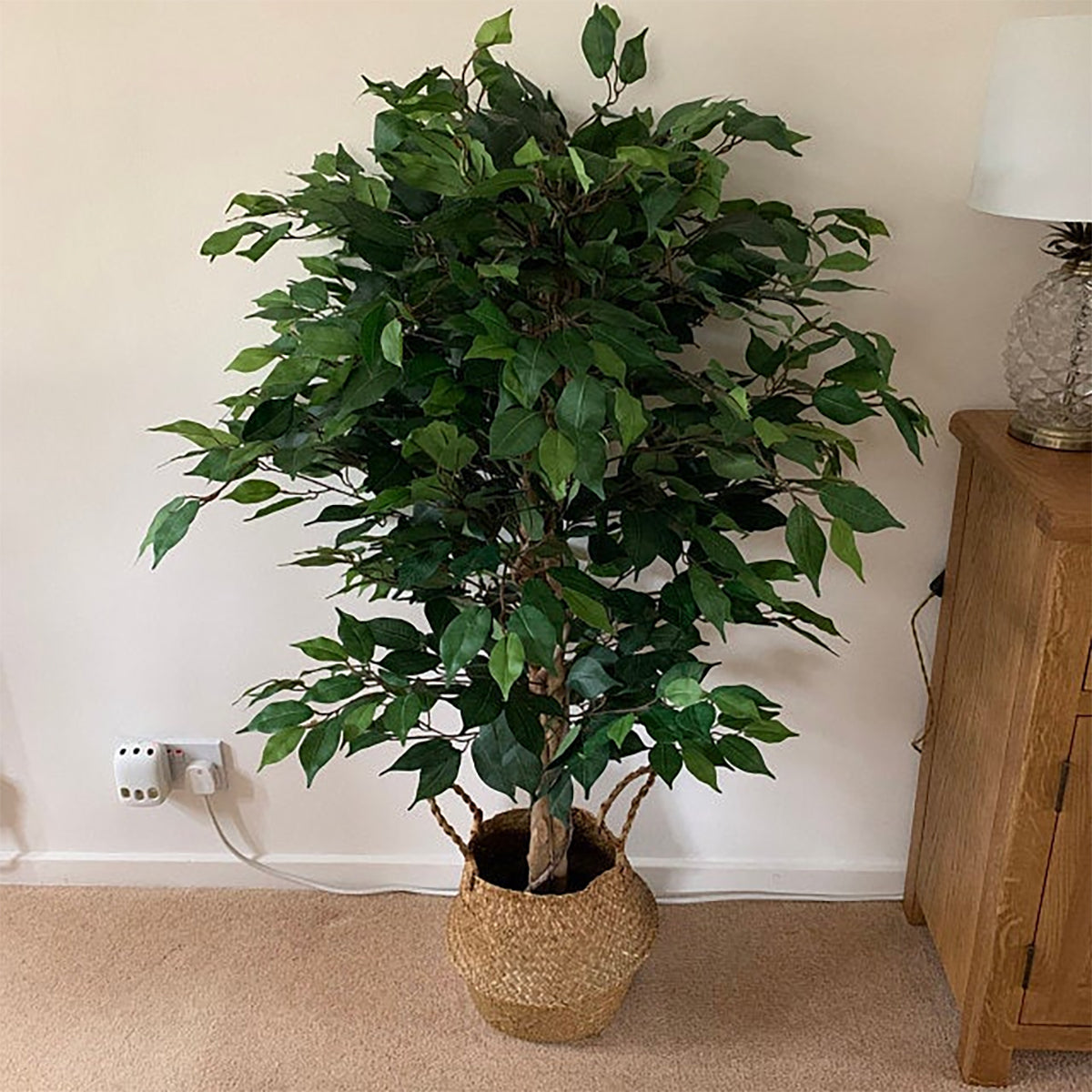 90cm Artificial Ficus Tree / Plant - Gold Metal Planter