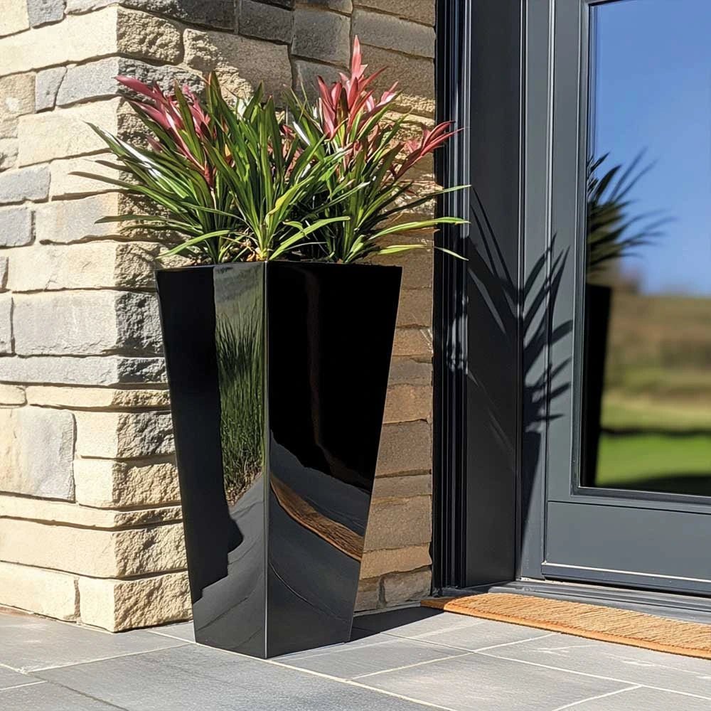 90cm Zinc Platinum Black Tall Tapered Planter