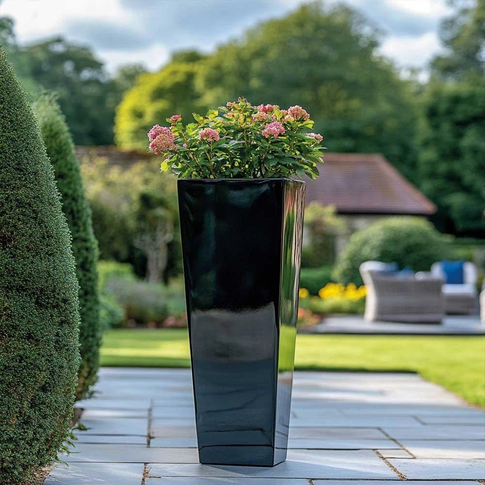 70cm Zinc Platinum Black Tall Tapered Square Planter