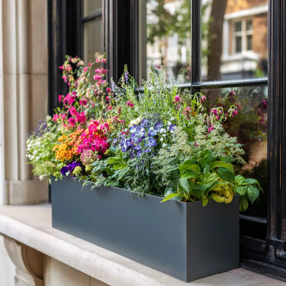 window box planters uk 70cm Zinc Galvanised Matte Grey Trough Planter – Woven Wood