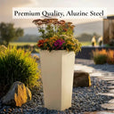 70cm Zinc Galvanised Cream Tall Tapered Square Planter - image 4