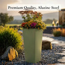 70cm Zinc Galvanised Sage Green Tall Tapered Square Planter - image 4