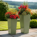 70cm Zinc Galvanised Sage Green Tall Tapered Square Planter - image 12