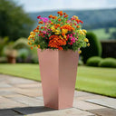 70cm Zinc Galvanised Brushed Rose Gold Finish Tall Tapered Square Planter