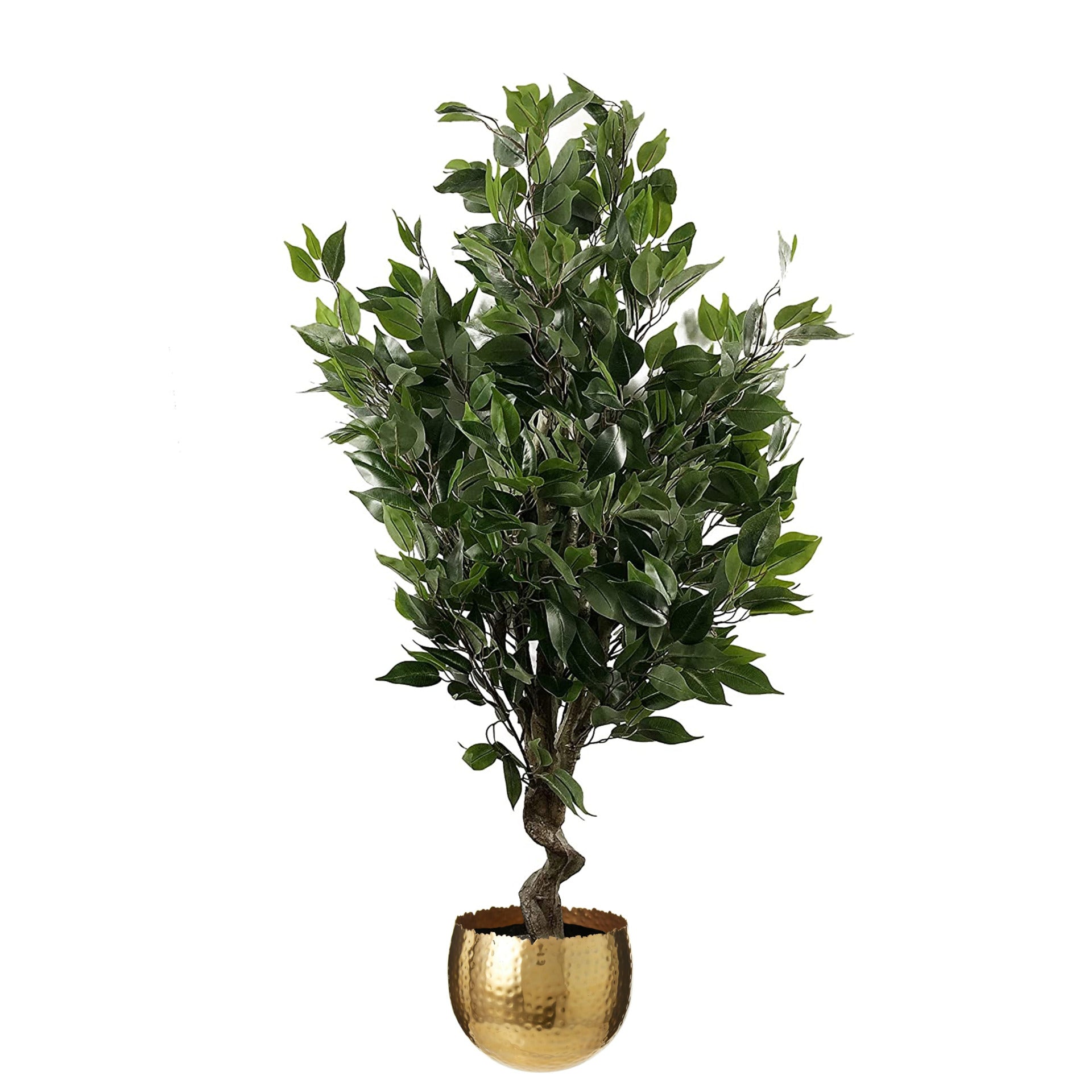 110cm Artificial Evergreen Ficus Tree Gold Curve Planter
