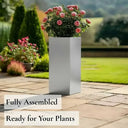 75cm Zinc Galvanised Brushed Silver Tall Square Planter
