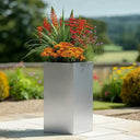 75cm Zinc Galvanised Brushed Silver Tall Square Planter