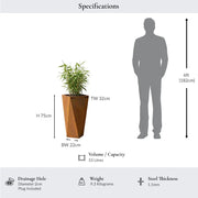 75cm Geometric Tall Square Corten Steel Planter