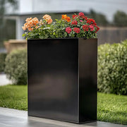 long tall trough polished black planter
