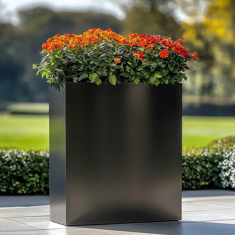 long tall trough polished black planter