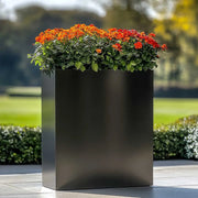long tall trough polished black planter