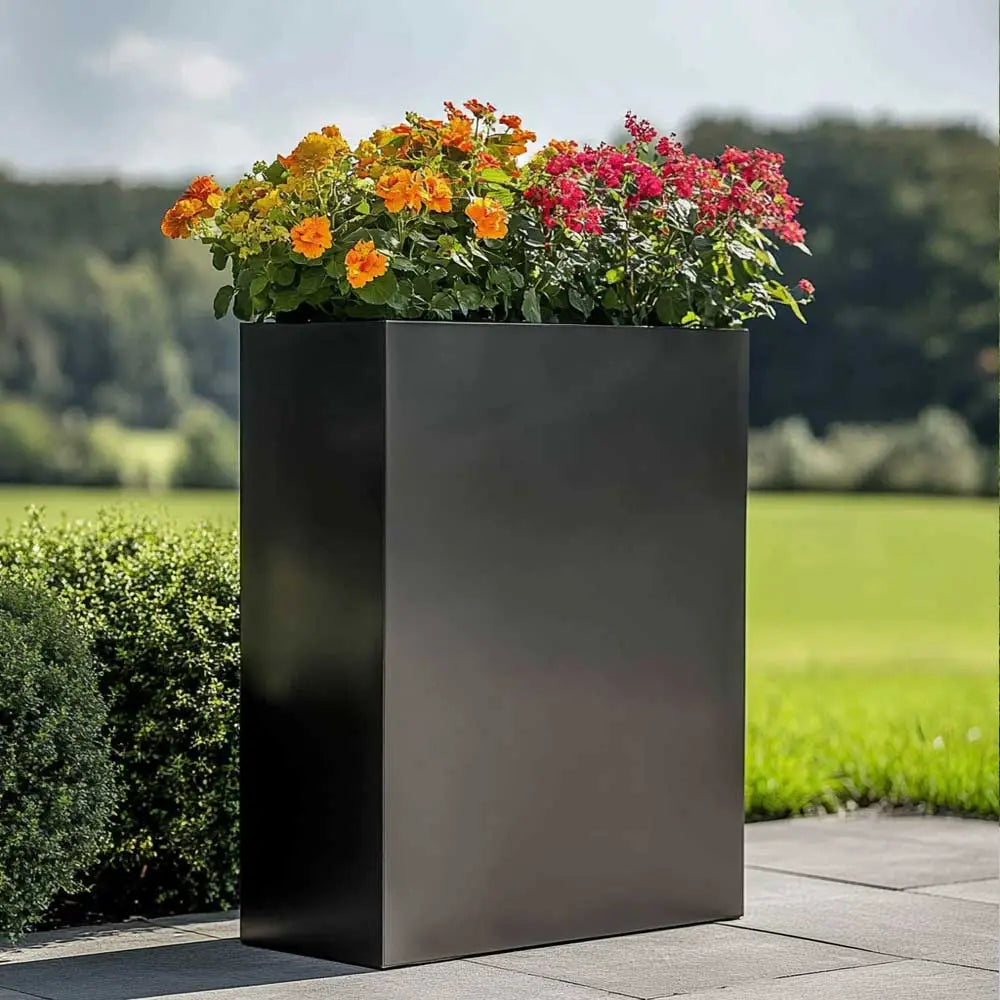 long tall trough polished black planter