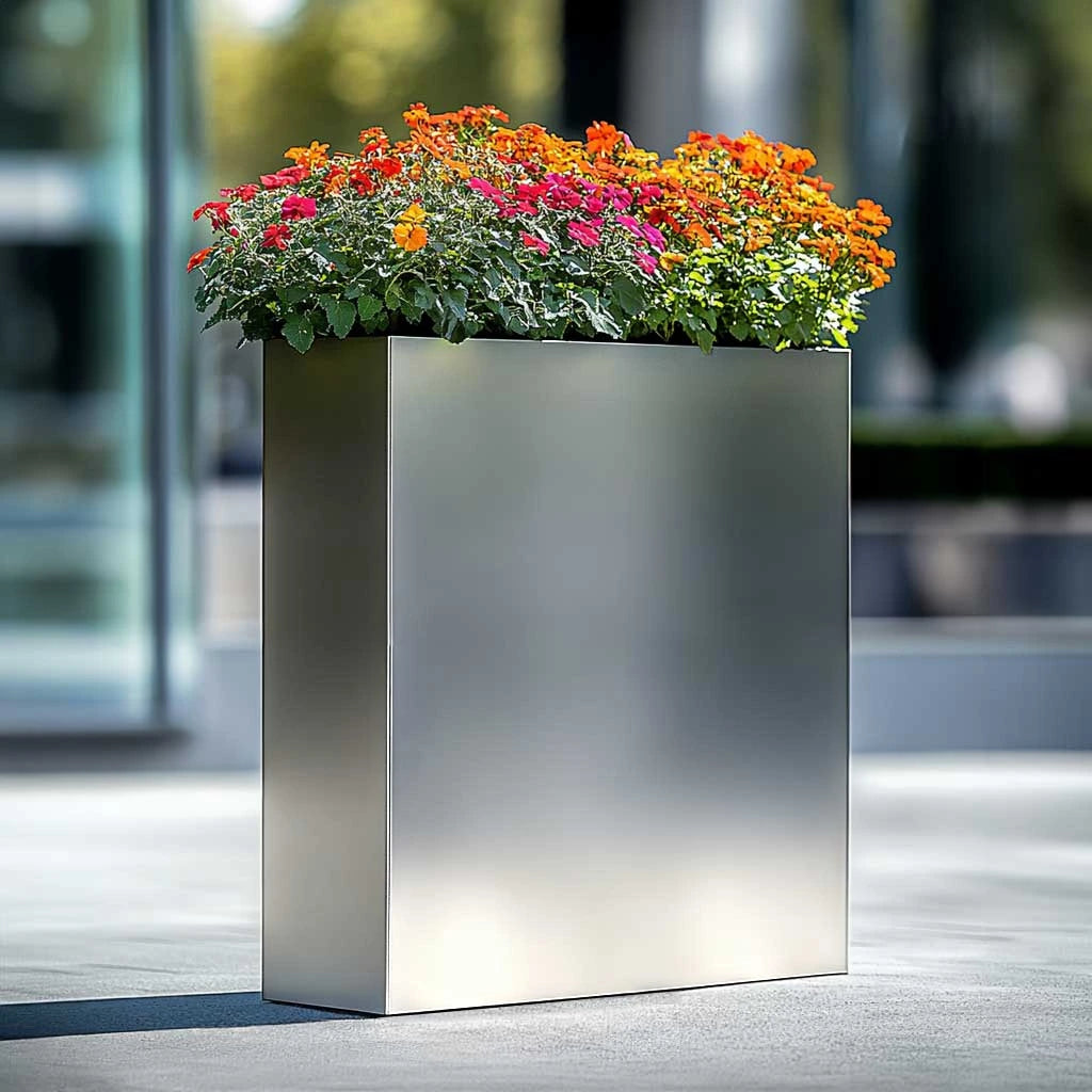 75cm Long Zinc Galvanised Brushed Silver 90cm Tall Trough Planter