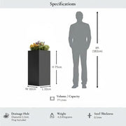 75cm Zinc Galvanised Matte Grey Tall Square Planter