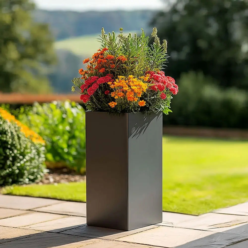 75cm Zinc Galvanised Matte Grey Tall Square Planter – Woven Wood