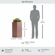 75cm Zinc Galvanised Brushed Rose Gold Copper Finish Tall Square Planter