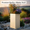 75cm Zinc Galvanised Cream Tall Square Planter - image 4