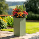 75cm Zinc Galvanised Sage Green Tall Square Planter