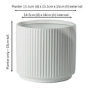 White Ribbed Ceramic Plant Pot 16 x 16 x 15cm