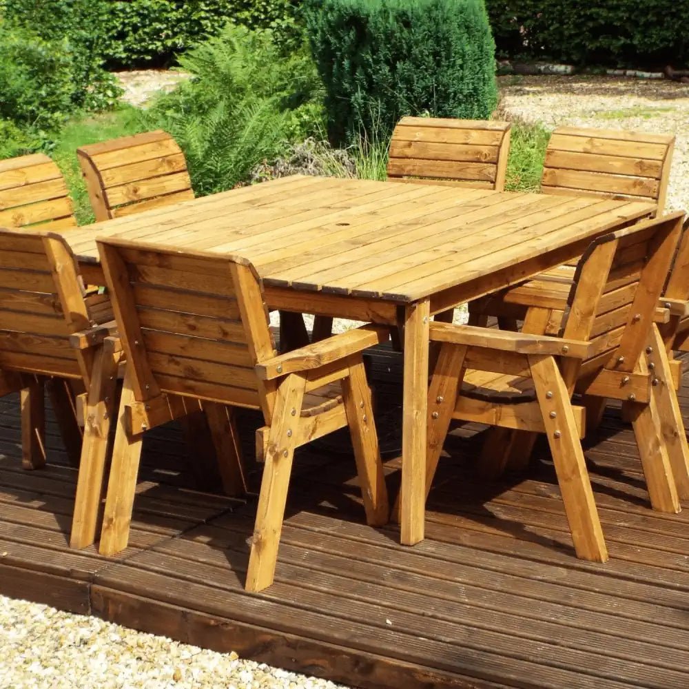 Add a touch of rustic charm to your outdoor space with this 8-seater wooden lawn furniture set, perfect for casual gatherings.