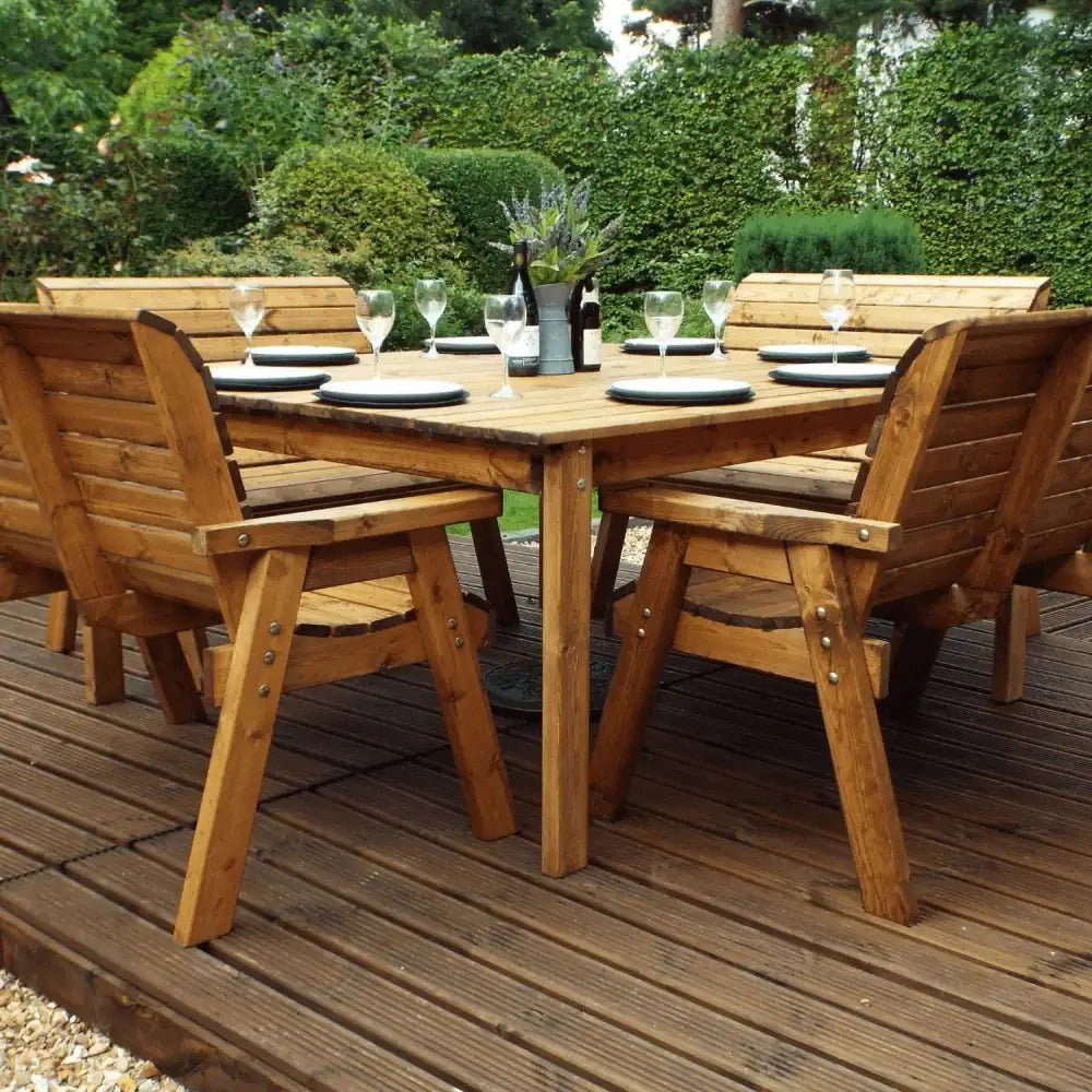 Elevate your garden with this sophisticated Wooden Garden Furniture set, including an 8-seater bench and a matching table, ideal for creating a welcoming outdoor space.