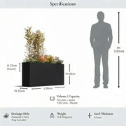 80cm Long Zinc Galvanised Matte Black 60cm Tall Trough Planter
