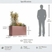 80cm Long Zinc Galvanised Brushed Rose Gold Finish 60cm Tall Trough Planter