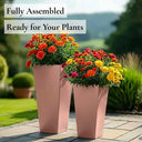 70cm Zinc Galvanised Brushed Rose Gold Finish Tall Tapered Square Planter