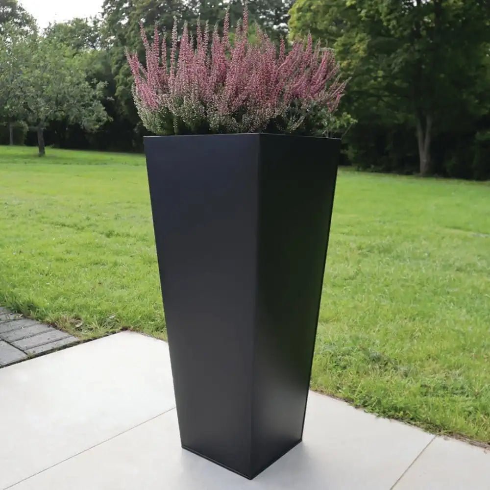 Large Matte Black Flared Square Zephyr Planters for sale Woven Wood