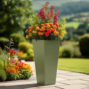 90cm Zinc Galvanised Sage Green Tall Tapered Square Planter