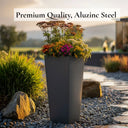 90cm Zinc Galvanised Matte Grey Tall Flared Tapered Square Planter