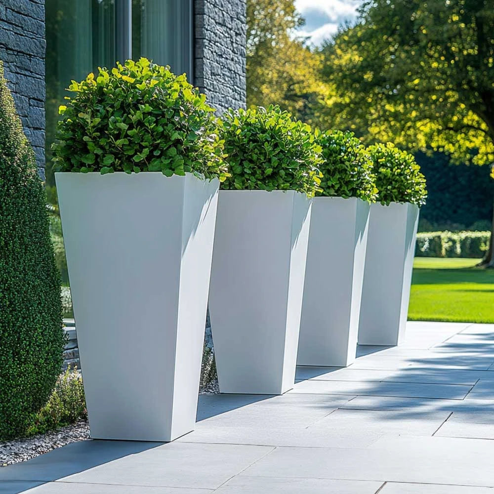 90cm Zinc Galvanised Matte White Tall Tapered Square Planter