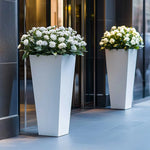tapered square matte white planter
