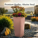 90cm Zinc Galvanised Brushed Rose Gold Finish Tall Tapered Square Planter